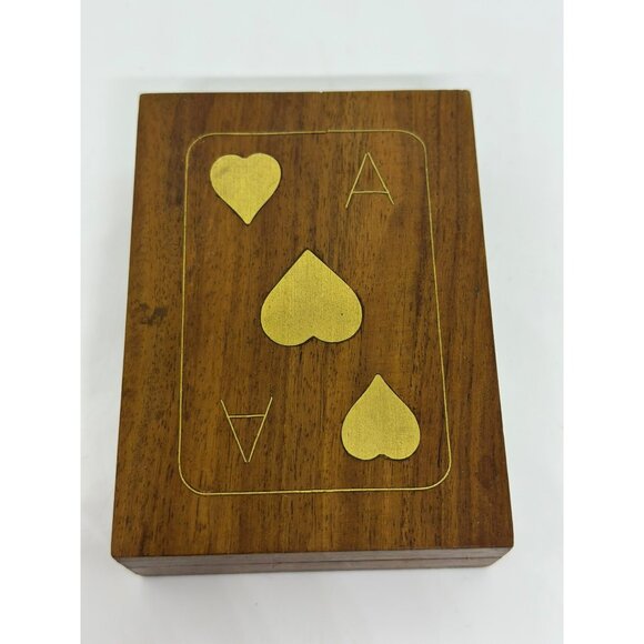VTG 60s HandCarved Wooden Playing Card Box HandPainted Fish Design Deck of Cards - Picture 9 of 10